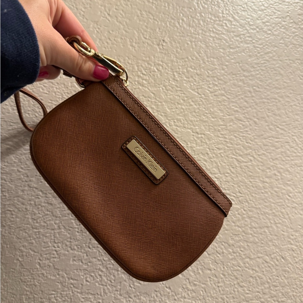 Calvin Klein Brown Leather Wristlet